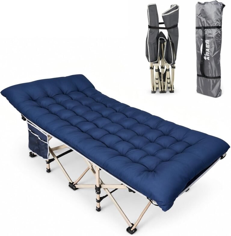 ARAER Camping Cot for Adults, 28in Wide with Mattress (Navy Blue)