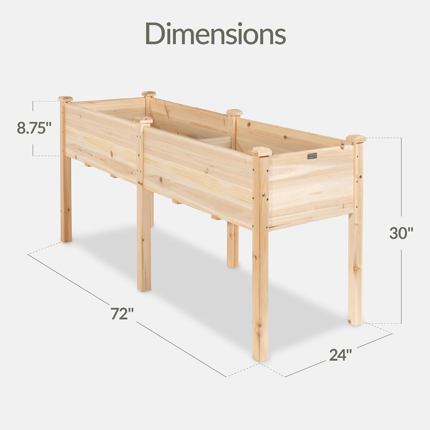 Best Choice Products 72x24x30in Raised Garden Bed, Elevated Wood Planter Box Stand for Backyard, Patio, Balcony w/Divider Panel, 6 Legs, 300lb Capacity - Natural - Image 2