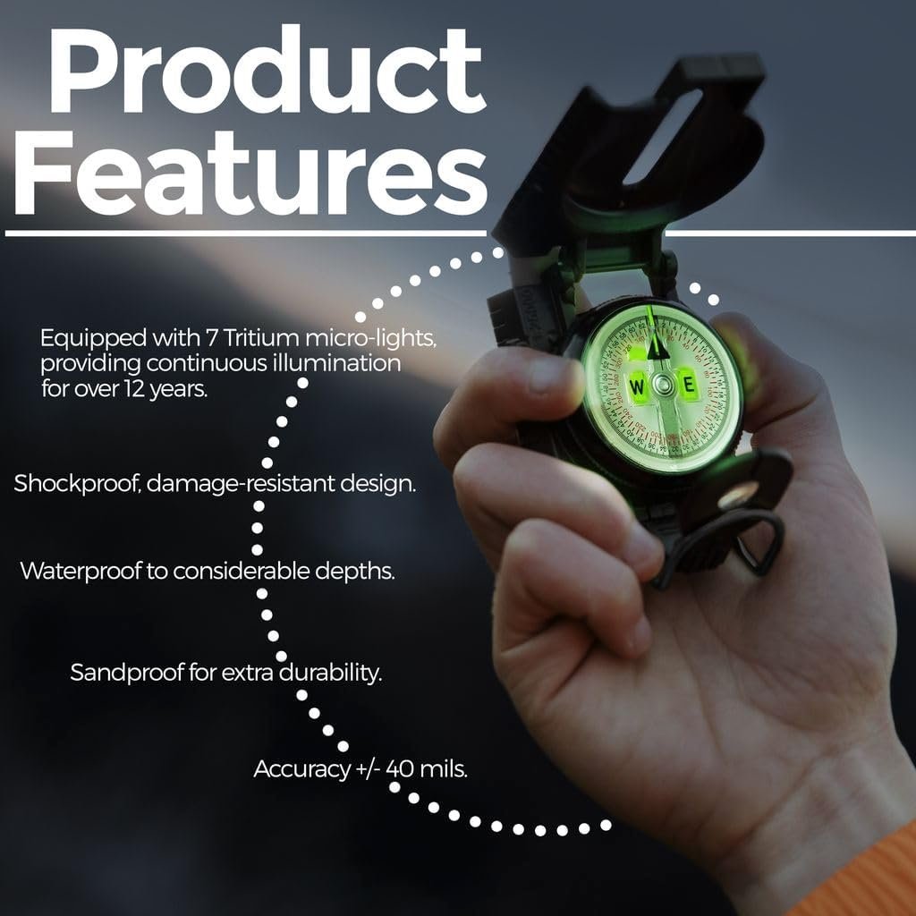 Cammenga Official US Military Tritium Lensatic Compass, Accurate Waterproof Hand Held Compasses with Pouch for Hiking Camping Navigation Survival Backpacking Orienteering - Image 7
