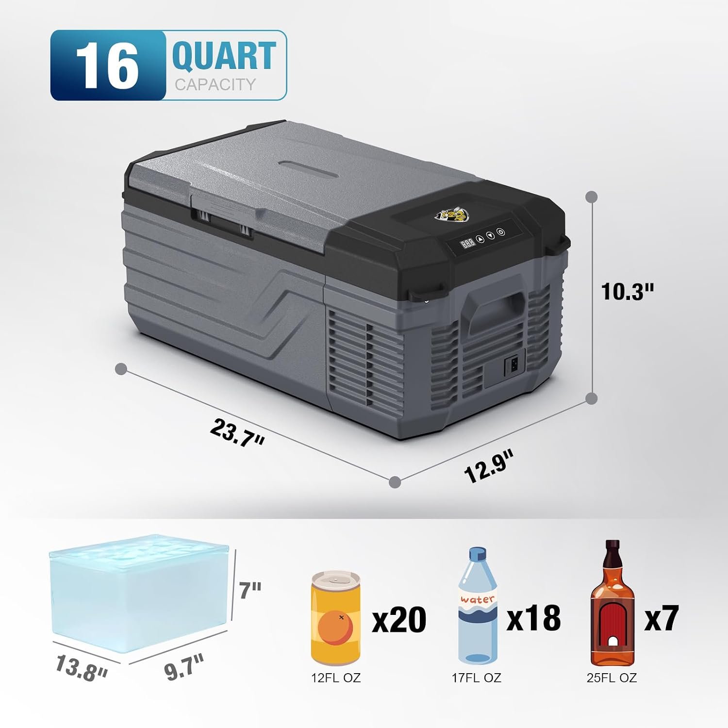 YELLOW JACKET 12 Volt Car Refrigerator, 16 Quart Electric Cooler, Portable Car Fridge for Outdoor Camping Travel, 12V/24V DC 110~240 Volt AC Refrigerator for Truck RV Home Office,-4℉-68℉ - Image 6