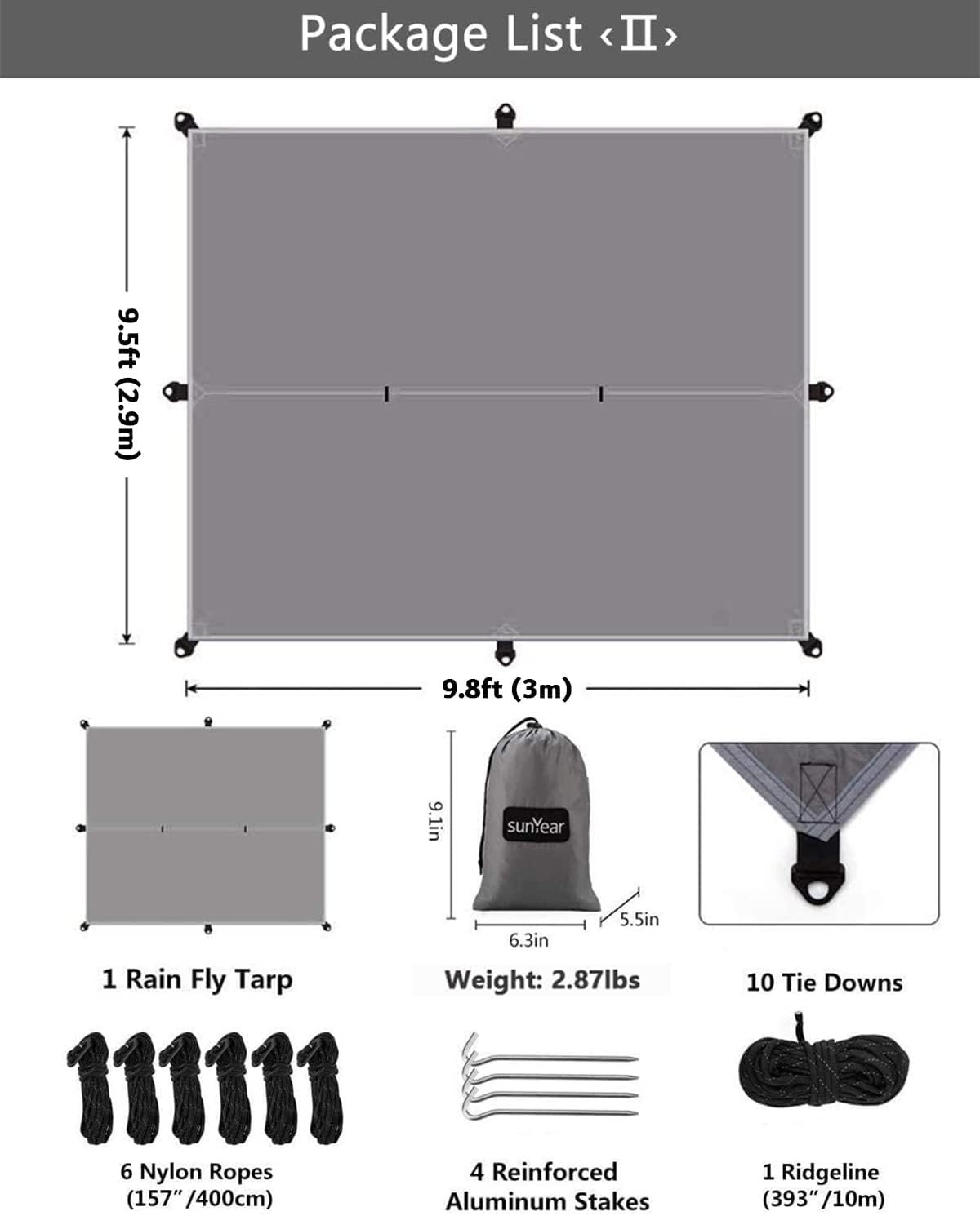 Sunyear Hammock Camping with Rain Fly Tarp and Net, Portable Camping Hammock Double Tree Hammock Outdoor Indoor Backpacking Travel & Survival, 2 Tree Straps,100% Waterproof Black Bundle - Image 6