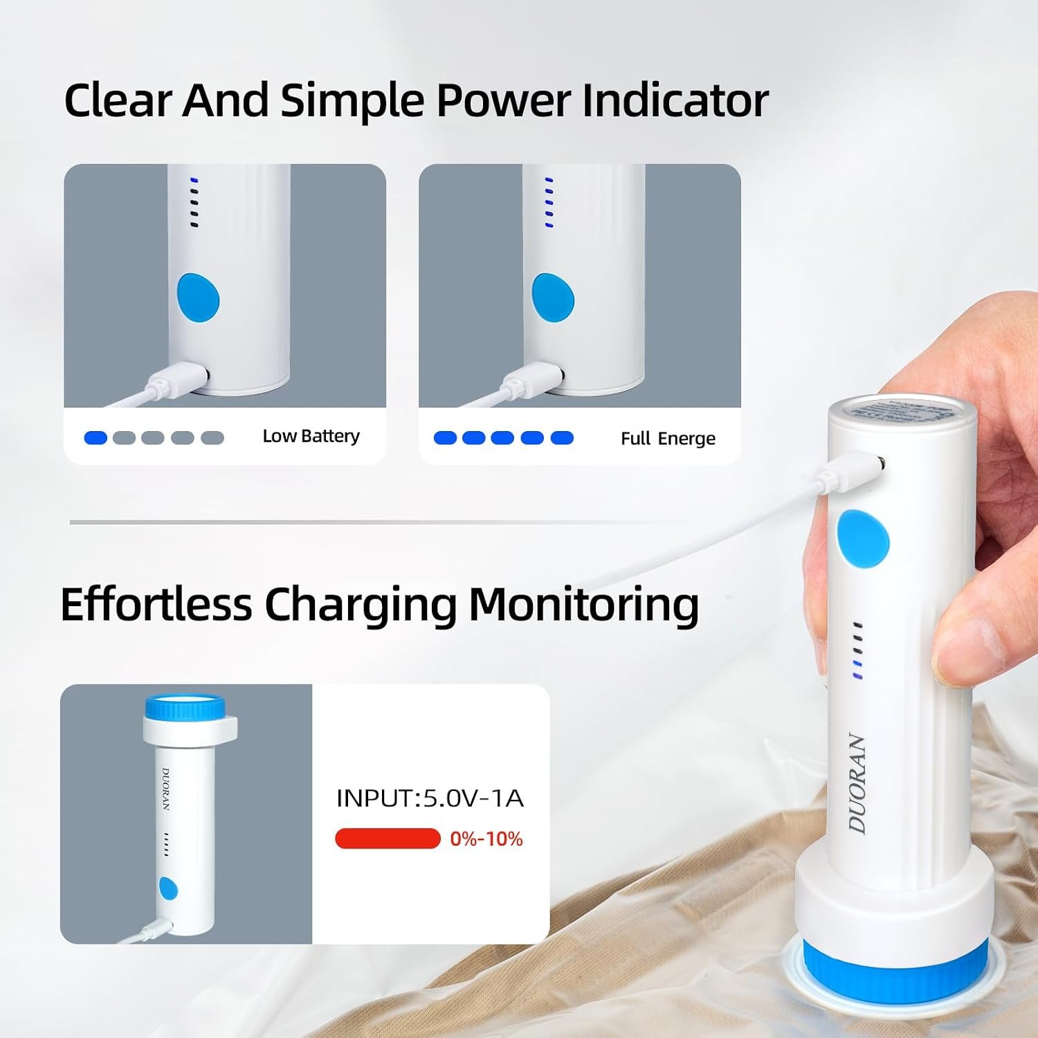 Cordless Electric Vacuum Pump for Vacuum Storage Bags Travel Air Pump, Portable USB Rechargeable Seal & Compression Bag Pump for Clothes, Blankets & Bedding (Storage Bags Not Included) - Image 4