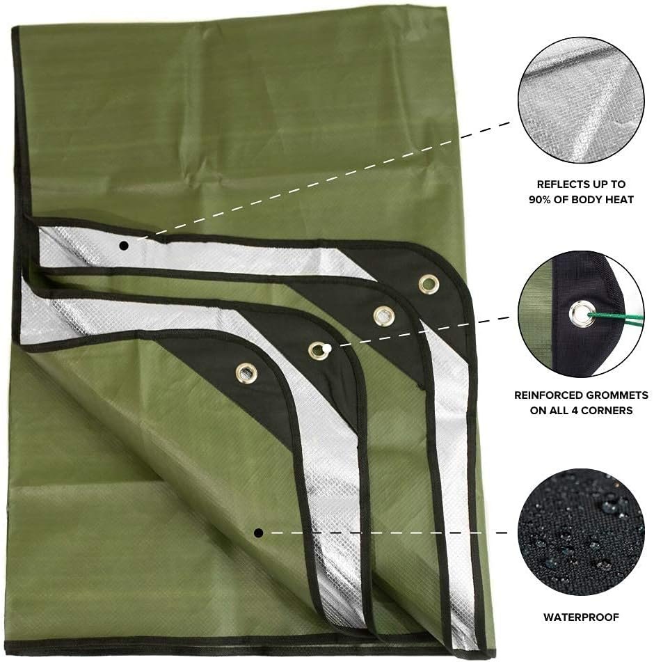 Arcturus Insulated Tarp, Reusable Heavy Duty Thermal Survival Blanket – 60x82in, Reflects 90% Body Heat, Waterproof, Windproof, 3-Layer Design, Reinforced Grommets, Olive Green - Image 2