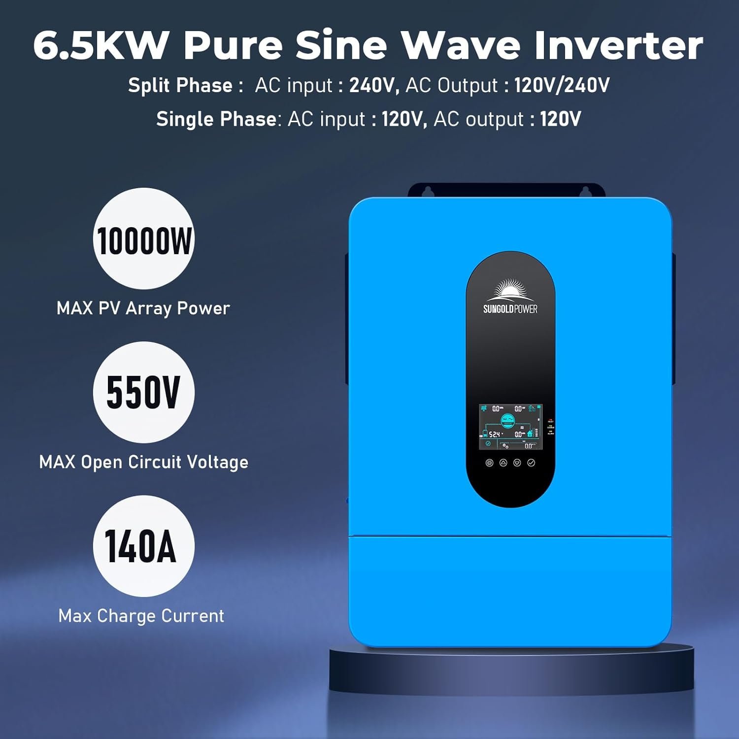 SUNGOLDPOWER 6500W Off Grid System Complete Solar Kit, 1 * 6500W 120/240Vac Solar Inverter UL1741+6 * 370W Mono Solar Panels + 1 * 100Ah 51.2V Lifepo4 Battery UL1973, for House Storage (SGM-655M) - Image 2