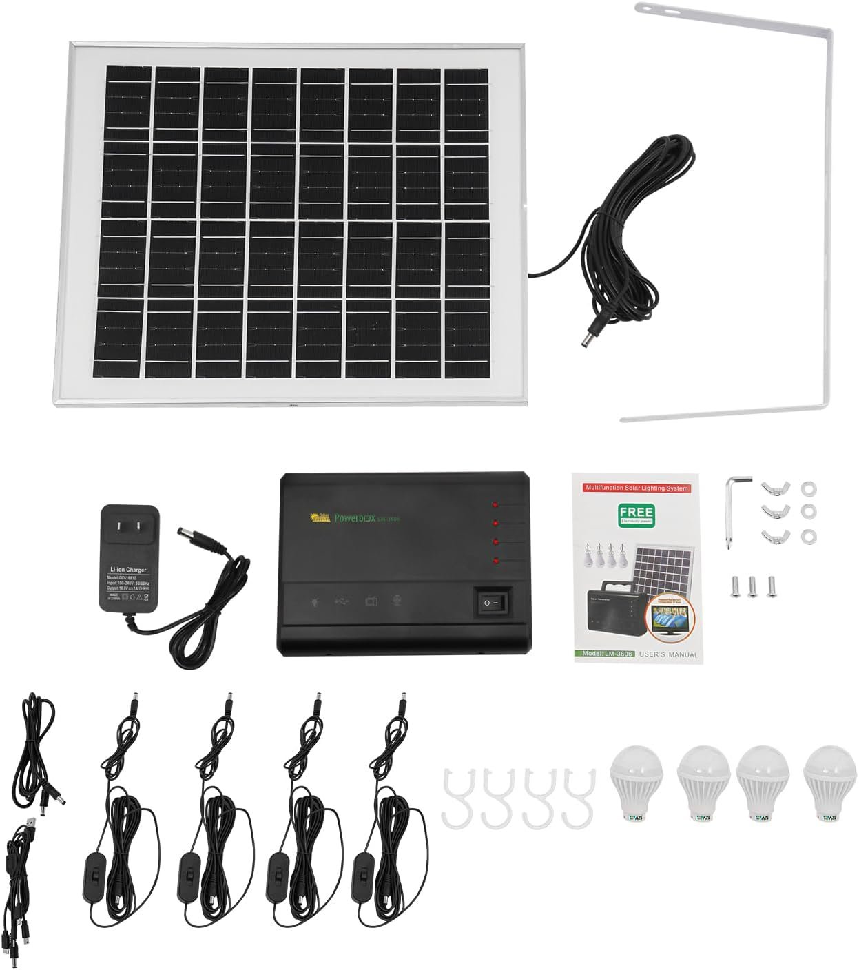 Solar Power Inverter, Portable Solar Generator Kit, Emergency Power Backup System, Solar Panel Lighting Kit, Multi-Device Charging with 4 LED Lights, for Camping and Power Outages - Image 8