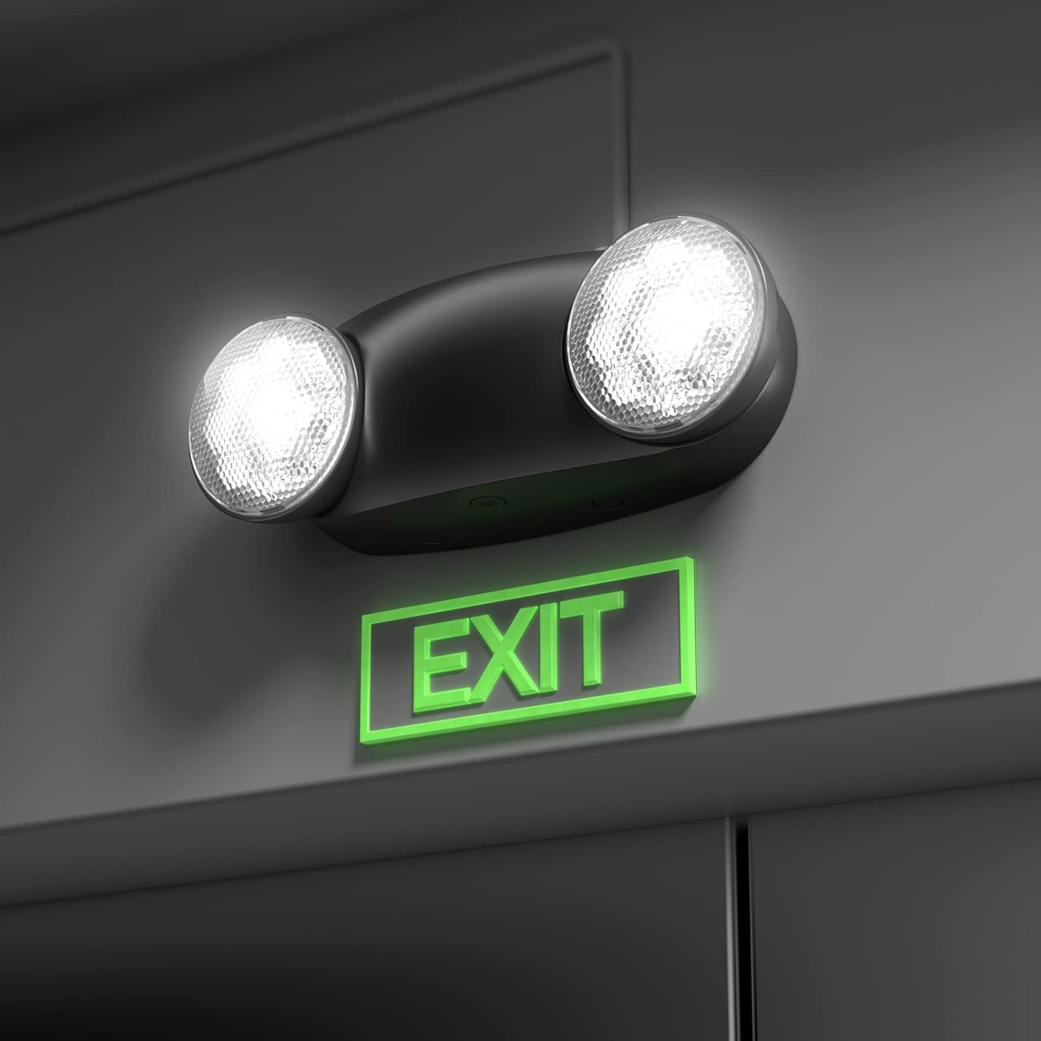 1 Pack Led Black Emergency Light with Battery Backup Round 2 Heads -UL Certified Emergency Exit Sign-120 277V Indoor Emergency Exit Lights for Home Power Failure & Business. - Image 9