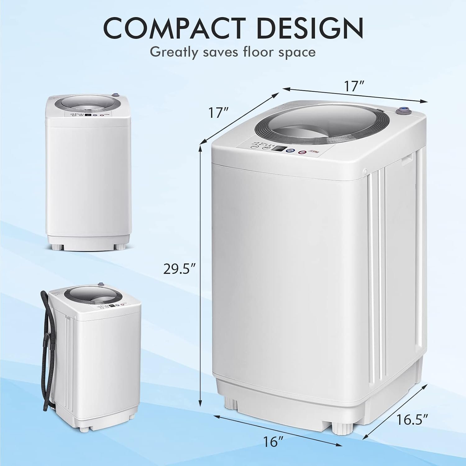 COSTWAY Portable Washing Machine, 8Lbs Capacity Full-automatic Washer with 6 Wash Programs, LED Display, 3 Water Levels, Compact Laundry Washer and Dryer Combo for Home, Apartment, Dorm, RVs - Image 9