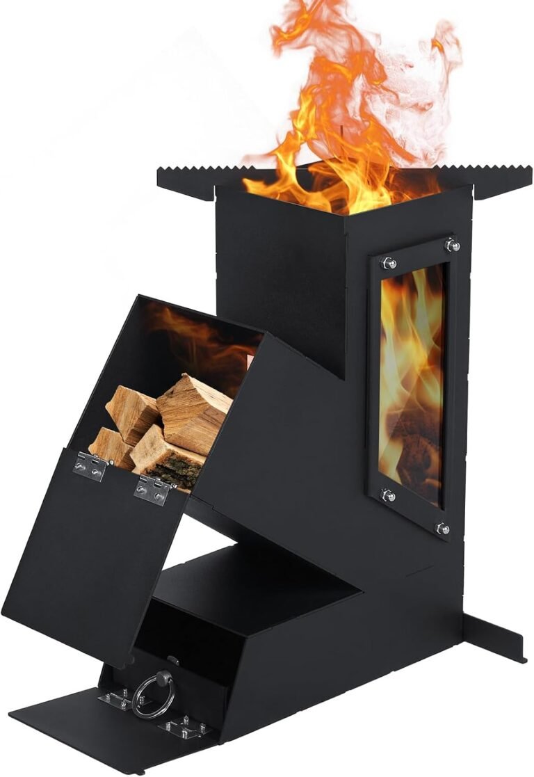 BESTFIRE Rocket Stove with Glass Window, Portable Wood Burning Stove for Outdoor Cooking, Heavy Duty Camping Grill, Backyard Cooking Wood Fire Stove for Emergency Survival and Preparedness