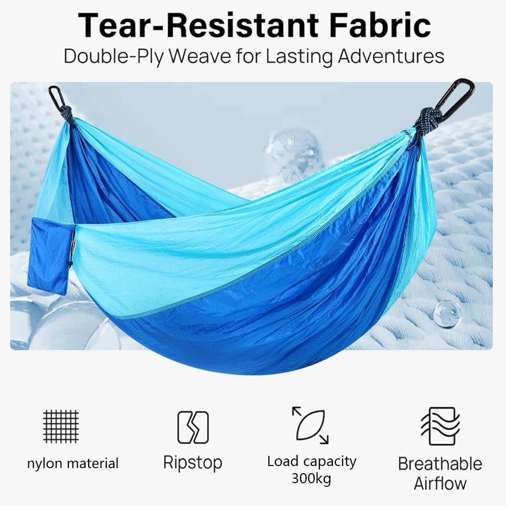 Camping Hammock, Portable Hammocks with Tree Straps & Attached Carry Bag, Travel Tree Hammocks for Outside Indoor Hiking Beach Backpack Travel(Blue, Nylon) - Image 6
