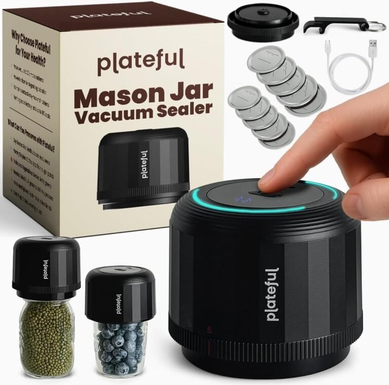 Plateful VacuFresh Vacuum Sealer for Mason Jars, Cordless, 10 Lids Included