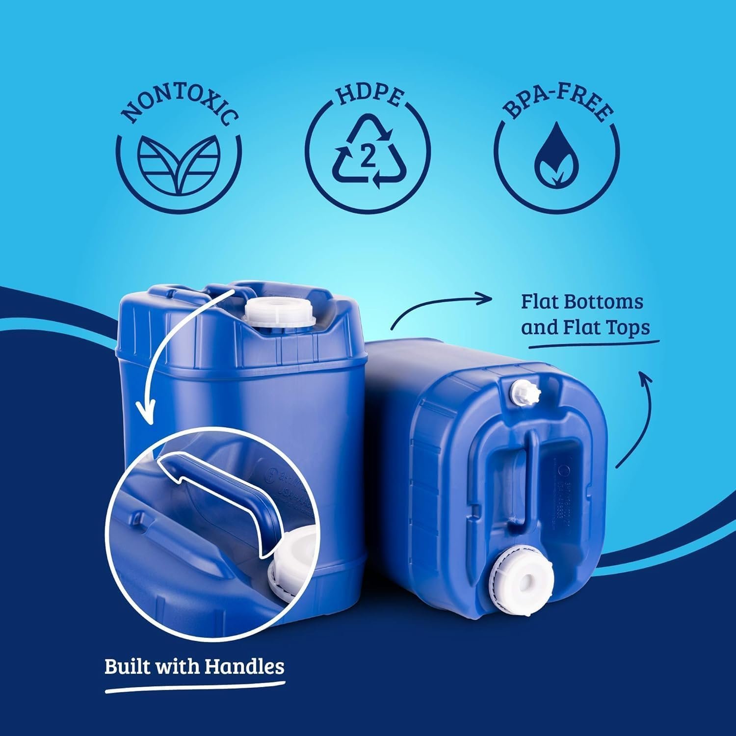 5-Gallon Stackable Water Storage Containers, Emergency Water Storage for Camping and Disaster Preparedness, 20 Gallons - Image 3