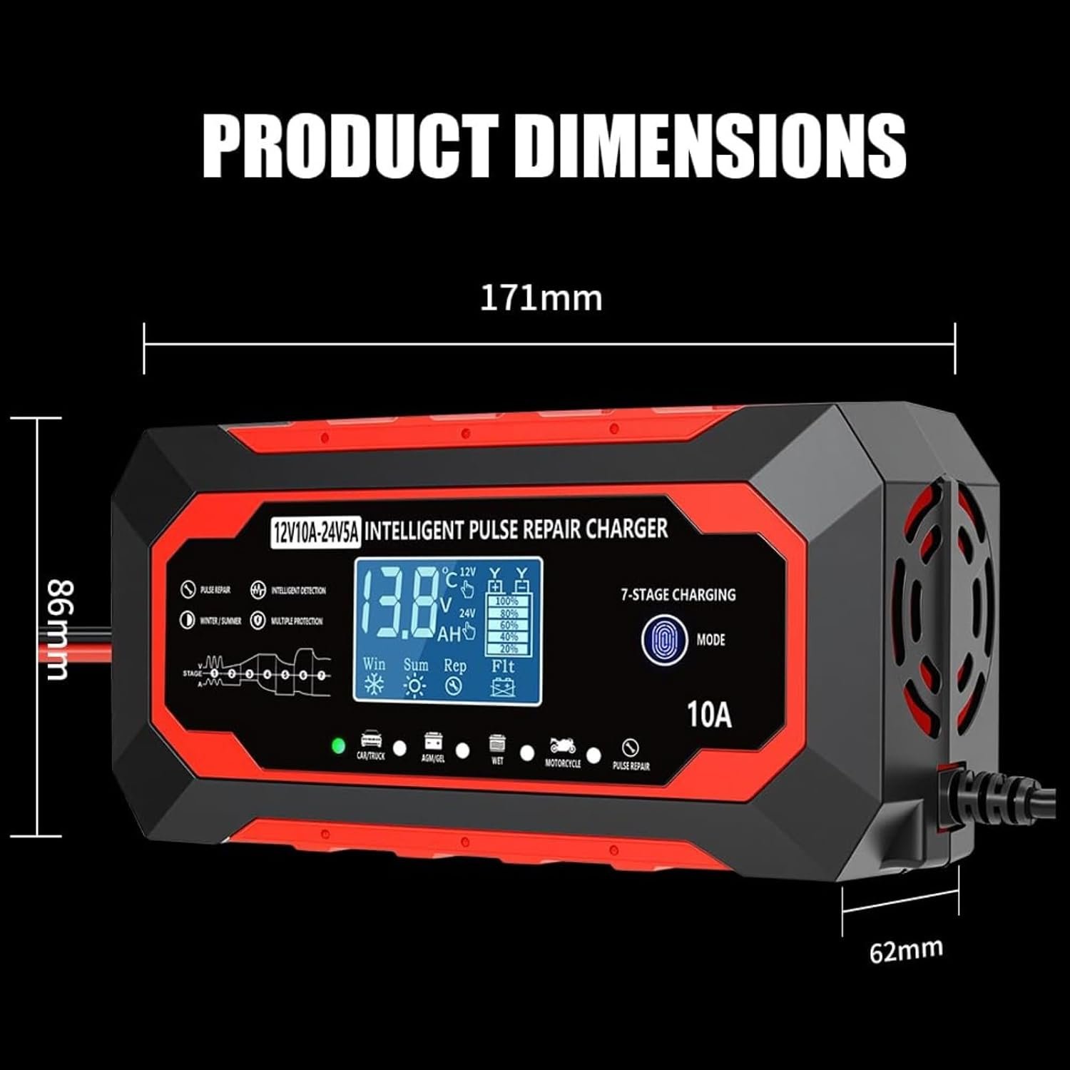 Smart Battery Charger 10‑Amp 12V/24V Trickle Charger & Maintainer - Image 6