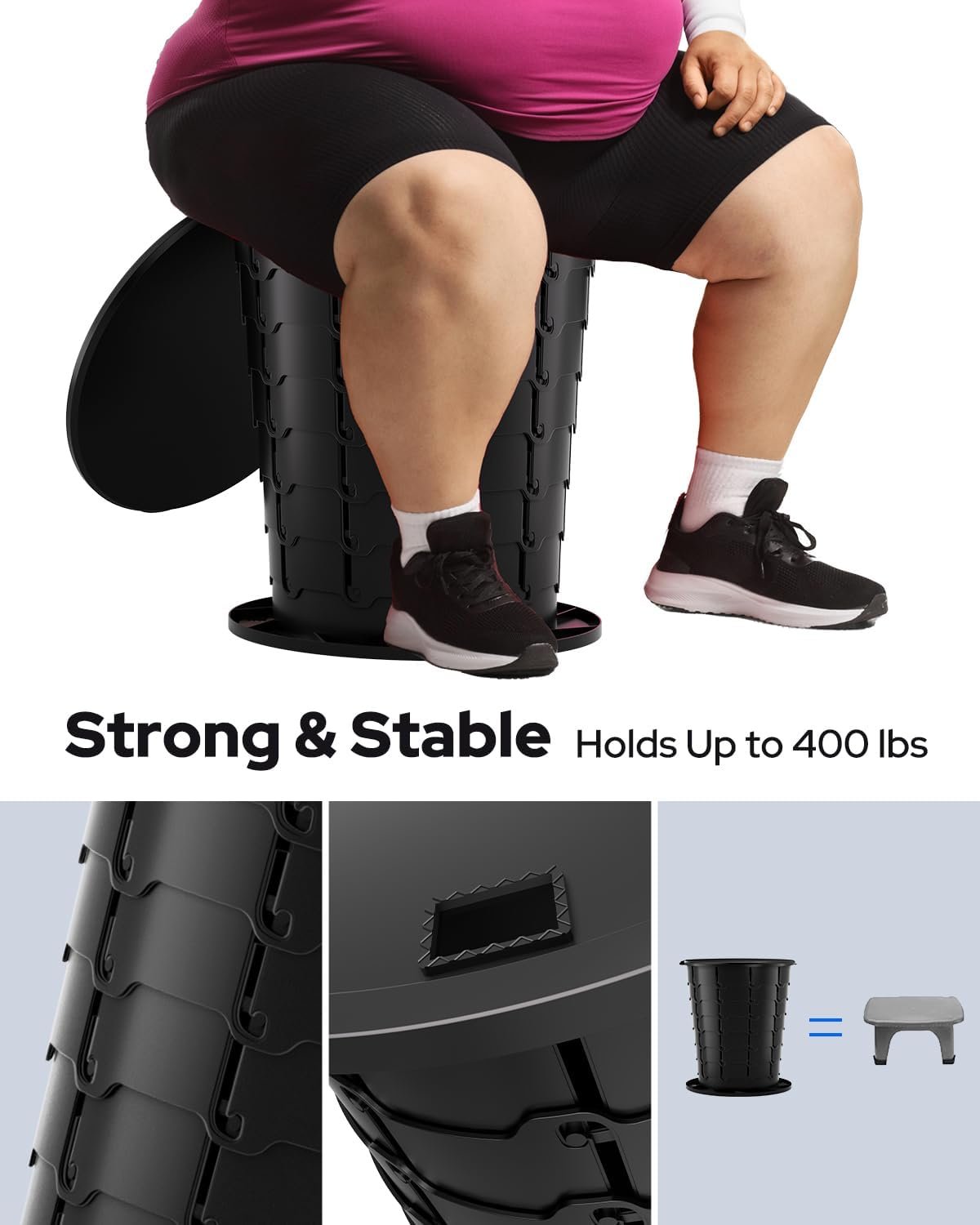 Height Adjustable Portable Folding Toilet for Camping, Adults & Kids, 400 lbs Capacity | Compact Travel Toilet with Lid, Waste Bags & Gel Packs | Outdoor, RV, Hiking, Emergency Potty - Image 3