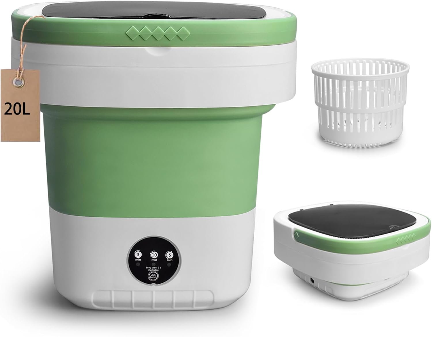 Portable Washing Machine, 20L Upgraded Washer with Spin Basket Laundry Machine and 3 Smaet Cleaning Modes, Ideal Design for Hotel, Home, Apartment and Campain