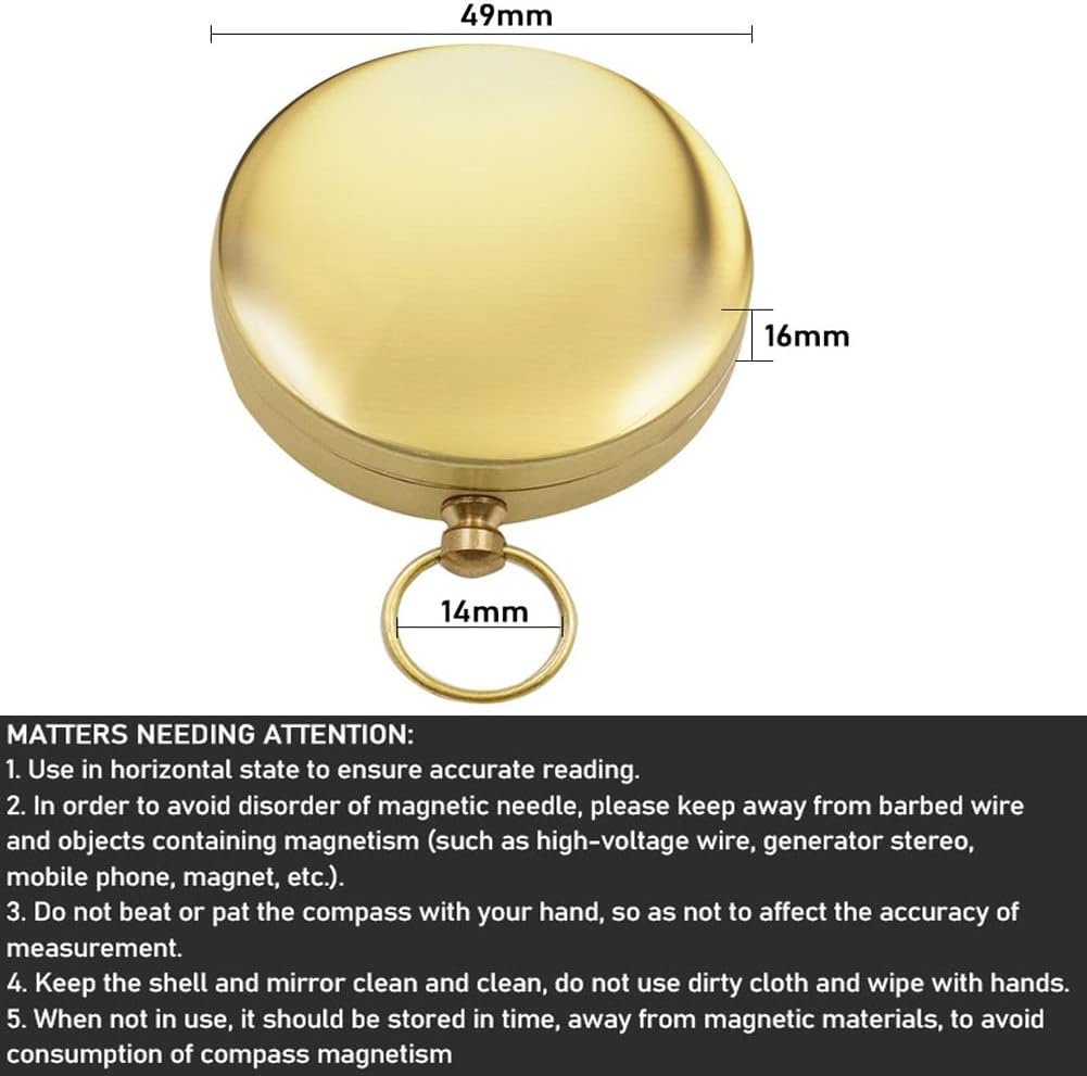 Camping Survival Compass for Hiking,Small Golden Pocket Compass for Kids,Glow in The Dark Waterproof Vintage Metal Military GearCompass for Hunting Backpacking Outdoor Navigation Tool (Golden) - Image 2