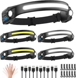 ZioeYiue Headlamp Rechargeable 5PCS...