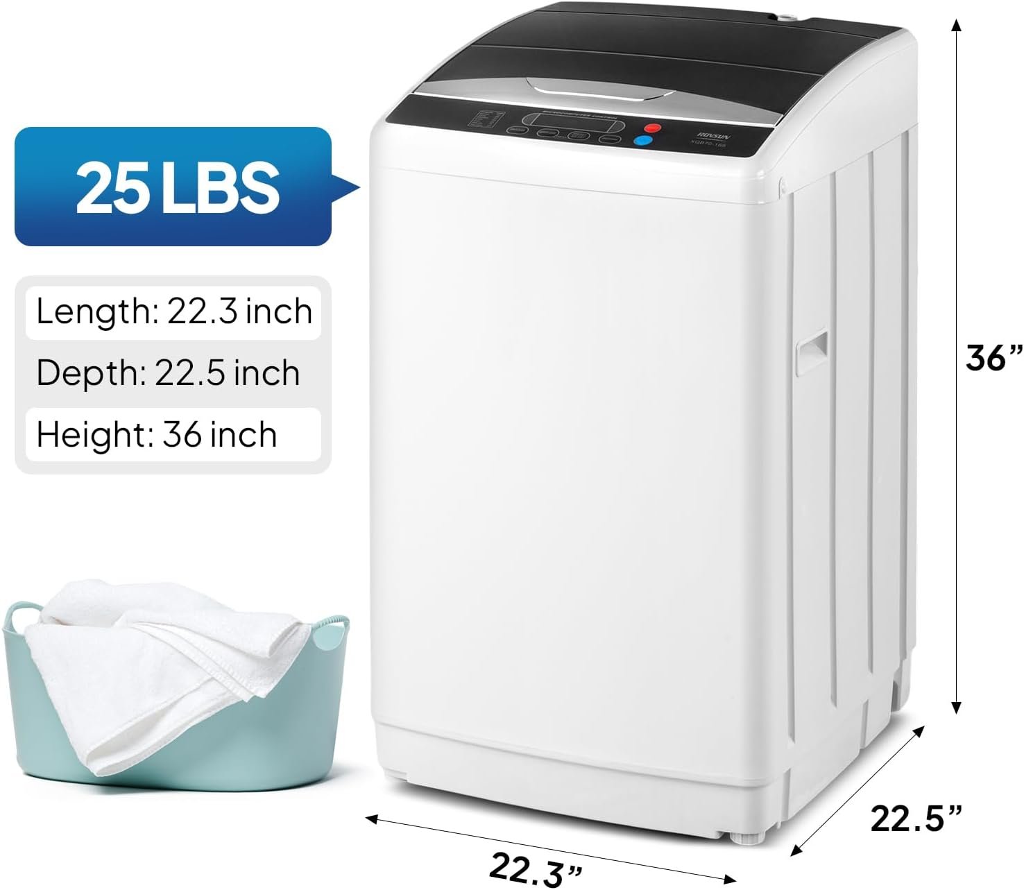 ROVSUN 25LBS Portable Washing Machine, Full-Automatic Electric Laundry Machine with Stainless Steel Drum, Compact Washer and Spin Dryer Combo with Drain Pump for Home, Apartment - Image 7