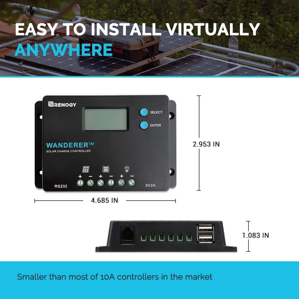 Renogy Wanderer 10A PWM Solar Charge Controller 12/24V for Solar Panels - Image 2