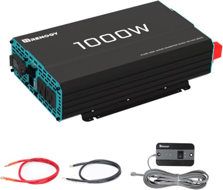 Renogy Inverter P2 1000W Pure Sine Wave Inverter 12V DC to 120V AC, Off-Grid Solar Power Converter for Home, RV, Truck, with Built-in 5V/2.1A USB Port, AC Hardwire Port, Remote Controller