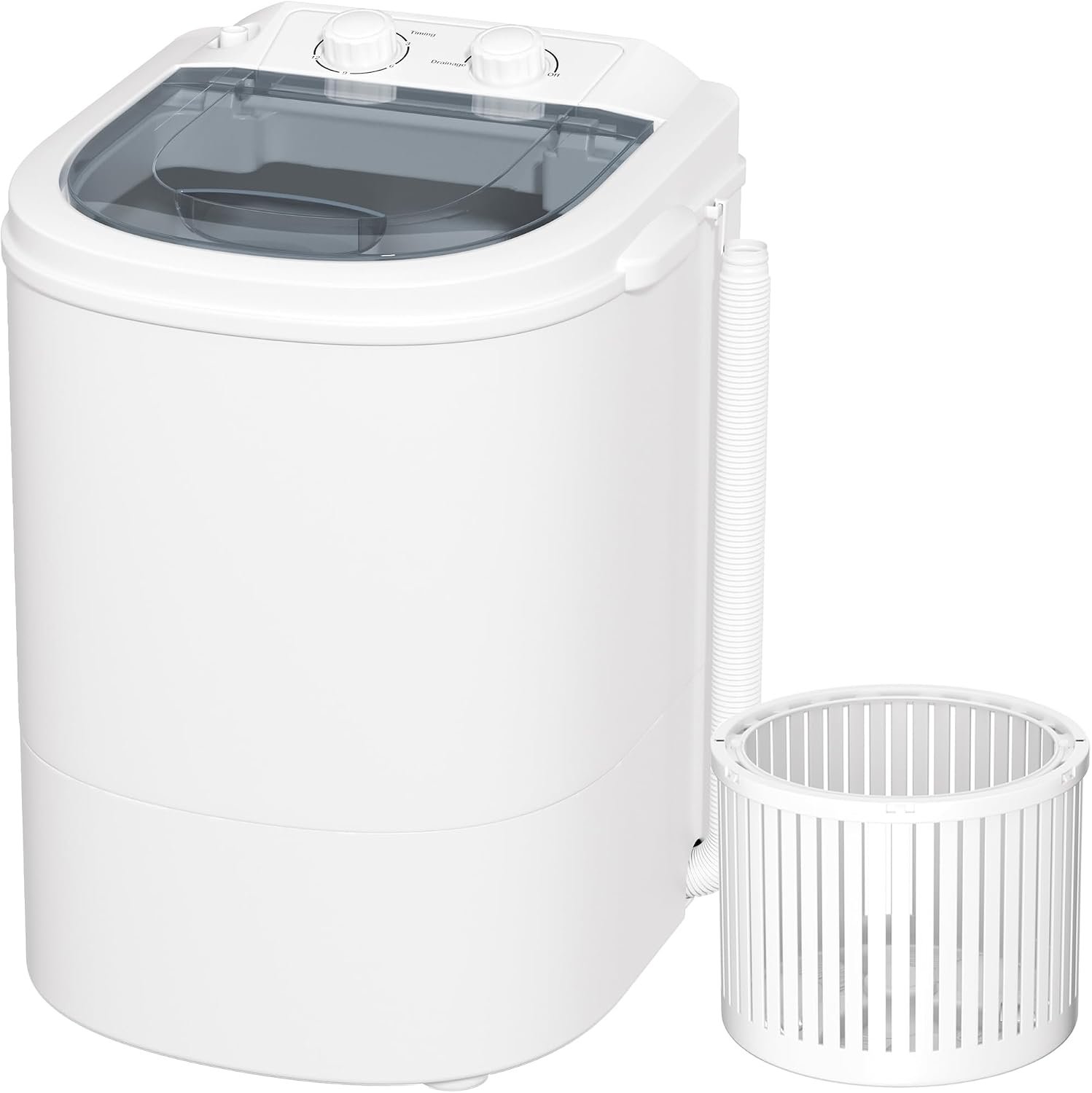 Greenvelly Portable Washing Machine, 6.6lbs Single Tub Small Laundry Washer with Spin Basket, Portable Washer Spinner Combo for Apartments,Dorms (White Grey)