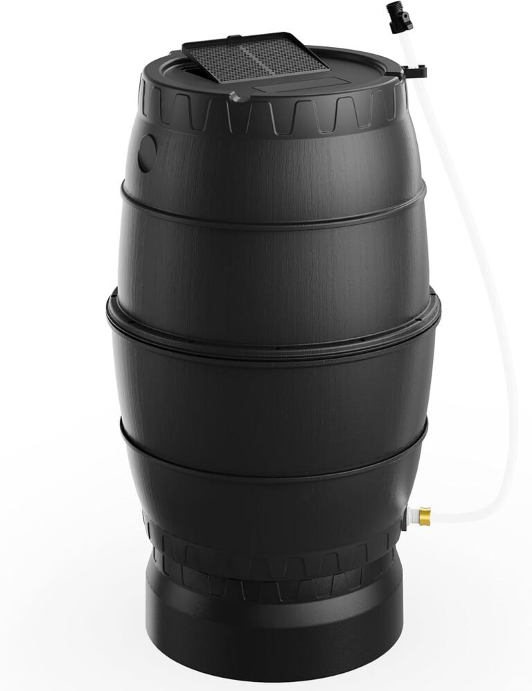 45 Gallon Rain Barrel with Stand for Gutter Rainwater Collection, BPA-Free Water Storage Barrel with Mesh Screen, Spigot and Overflow Valve for Garden Watering and Outdoor Use