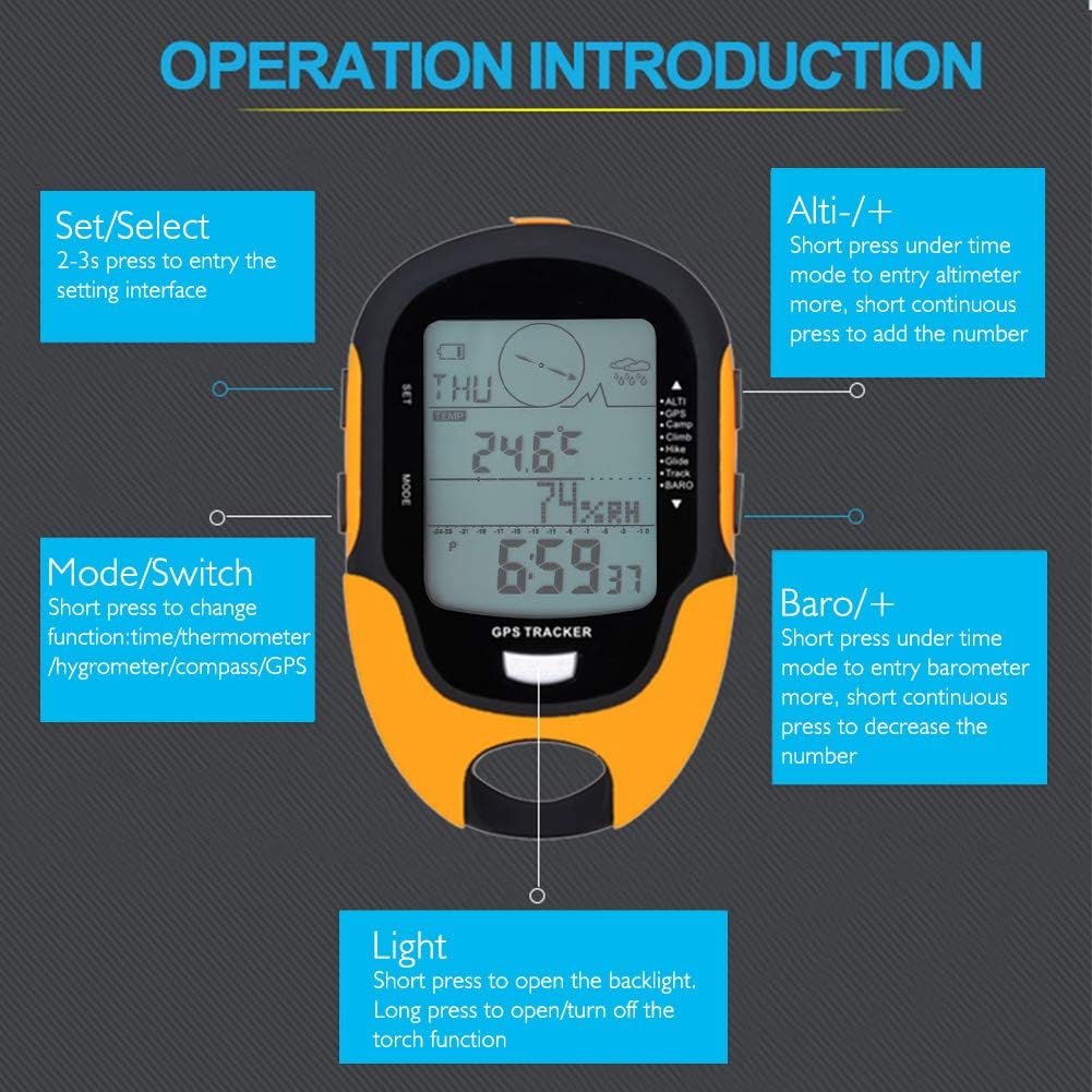Multifunction Digital Altimeter, Waterproof Handheld GPS Navigator Tracker with Mini Torch, Electronic Barometer Thermometer Compass for Camp Climb Hike - Image 3