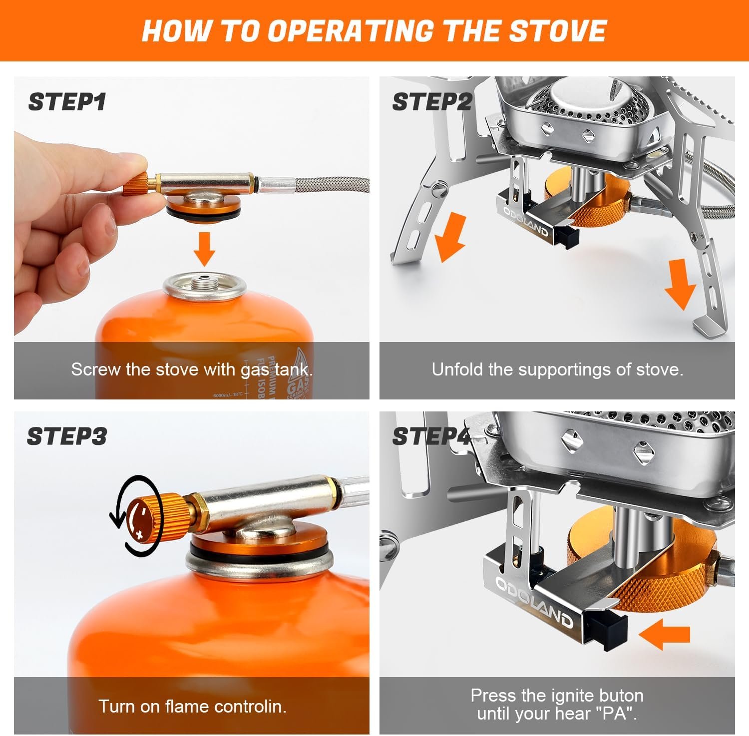 Odoland 3500W/6800W Windproof Camp Stove Camping Gas Stove with Fuel Canister Adapter, Piezo Ignition, Carry Case, Portable Collapsible Stove Burner for Outdoor Backpacking Hiking and Picnic - Image 3