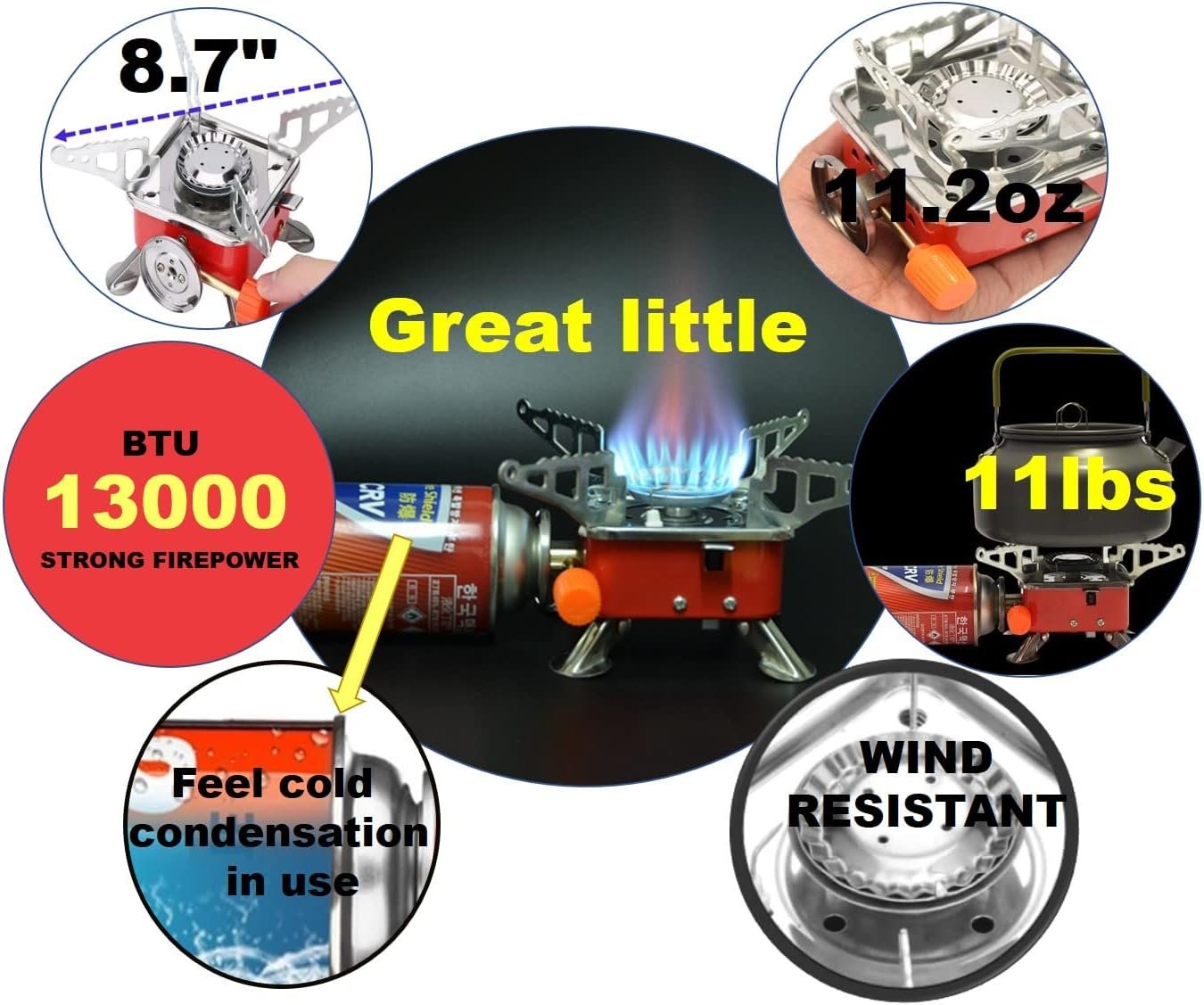 Camping Stove, Backpacking Stove, Foldable, Portable, Lightweight, Piezo Ignition, Single Burner Adjustable, Premium Mini Powerful and Stable Camp Stove for Hiking Picnic, 1+2+1+1pcs - Image 6