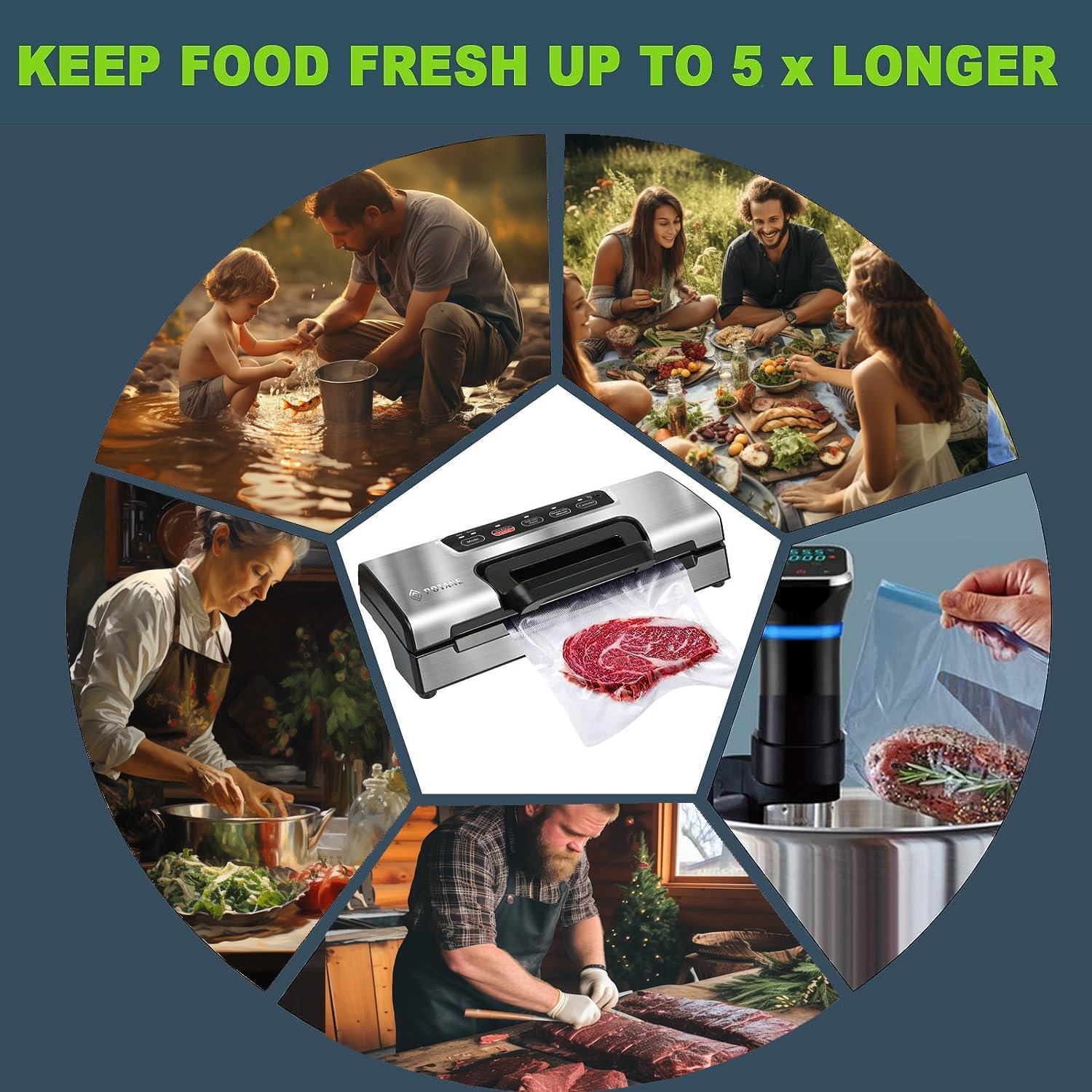 Potane Precision Vacuum Machine,Pro Food Sealer with Built-in Cutter and Bag Storage(Up to 20 Feet Length), Both Auto Manual Options,2 Modes,Includes 2 Bag Rolls 11”x16’ and 8”x16’,Compact Design - Image 6