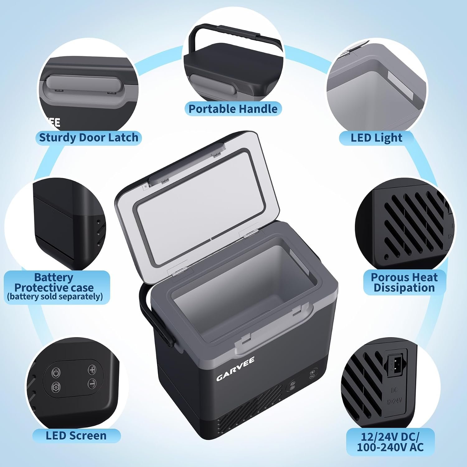 12 Volt Refrigerator, 13QT 12V Car Fridge, Portable Freezer Compressor Electric Cooler, 12/24V DC 110-240V AC, Portable Refrigerator for RV/Truck/Camping, -4°F to 68°F Internal Battery (Not Included) - Image 3