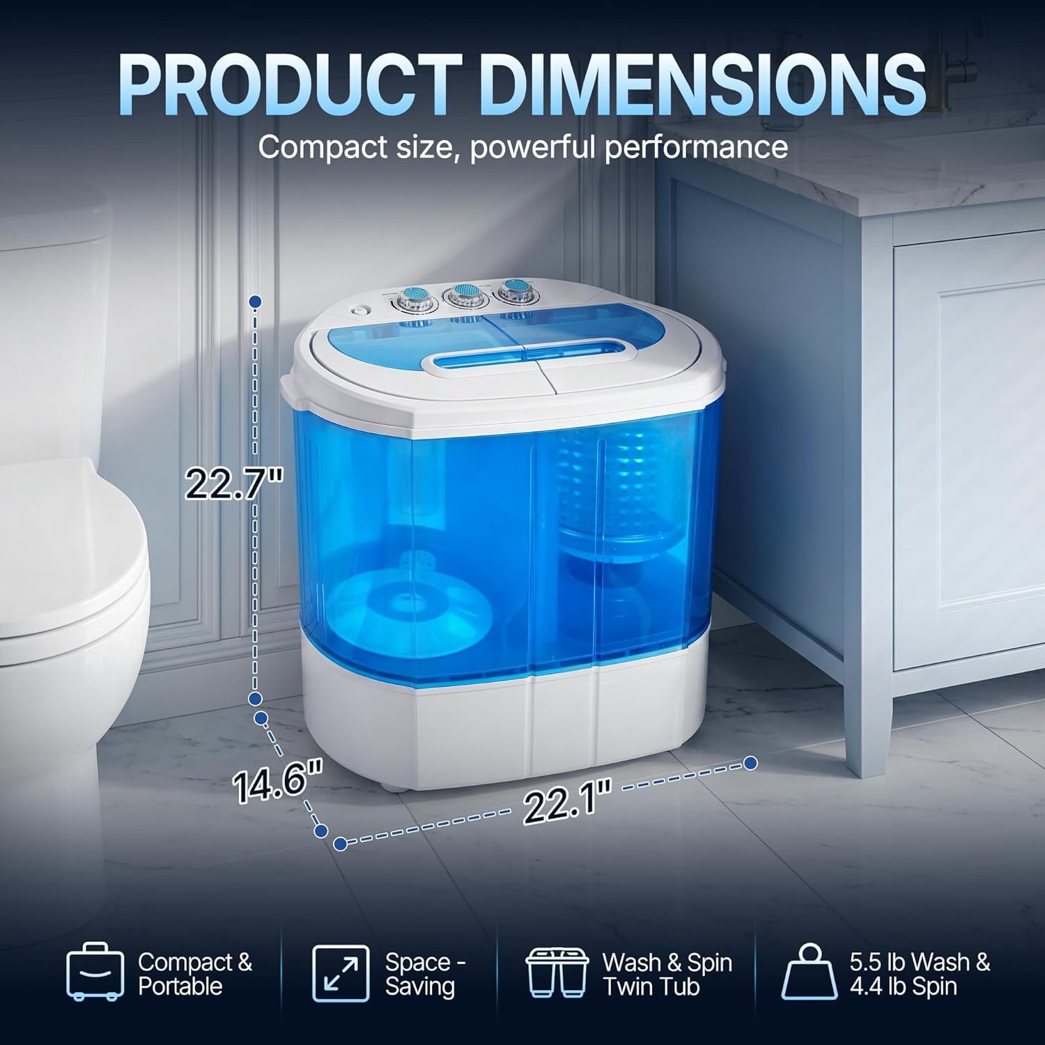 SUPER DEAL Small Portable Washing Machine 9.9lb Mini Compact Washer Twin Tub Laundry Machine Top Load Spinning and Washing Combo 6.57 FT Inlet Gravity Drain Hose - Image 5