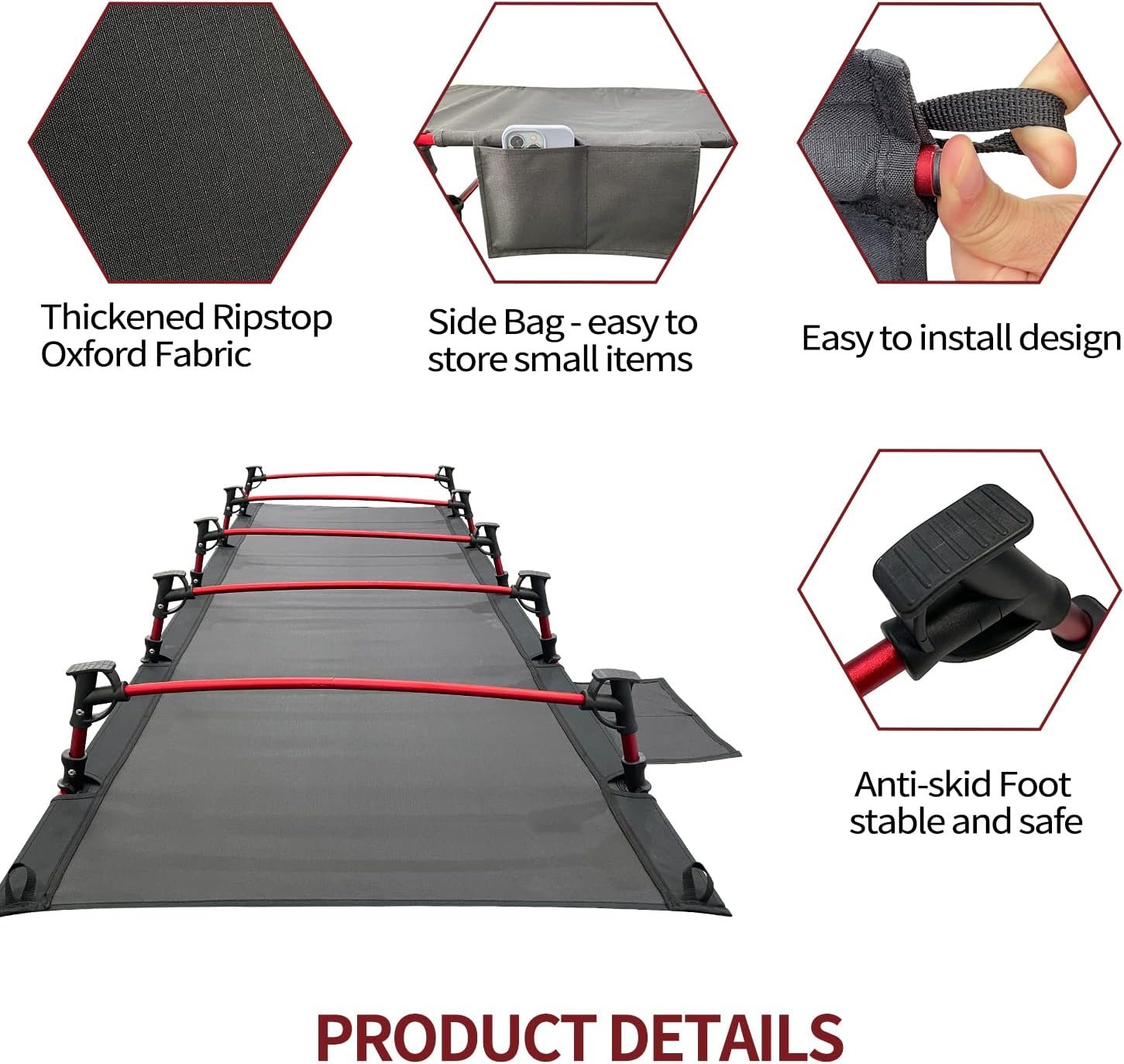 Sutekus Portable Camping Cot Sleeping Cot Ultralight Backpacking Cot Bed for Outdoor Hiking Travel Beach Mountaineering (Black) - Image 2