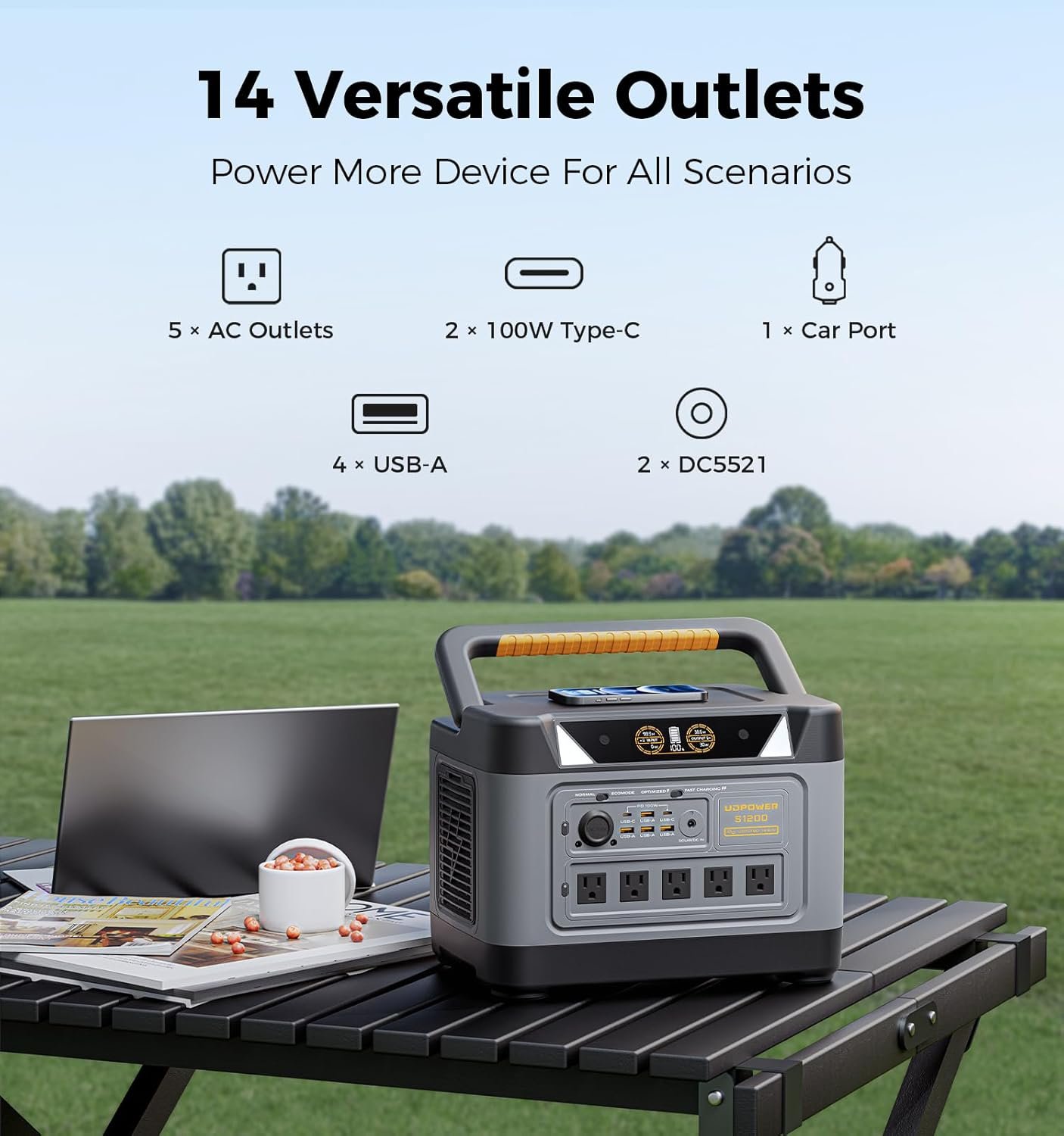 UDPOWER S1200 1190Wh Solar Generator Kit with 120W Panel, 1200W Power Station, for Home Backup RV Outdoor, Emergency Power Backup - Image 3