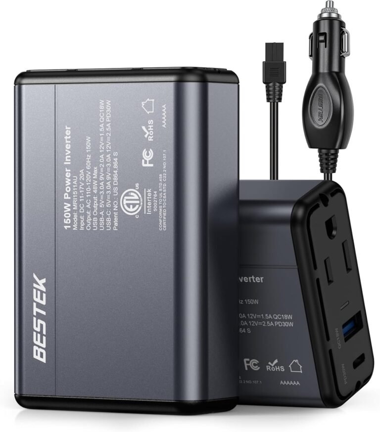 BESTEK 150W Power Inverter 11-17V, 30W USB-C, 18W USB-A Car Charger Adapter