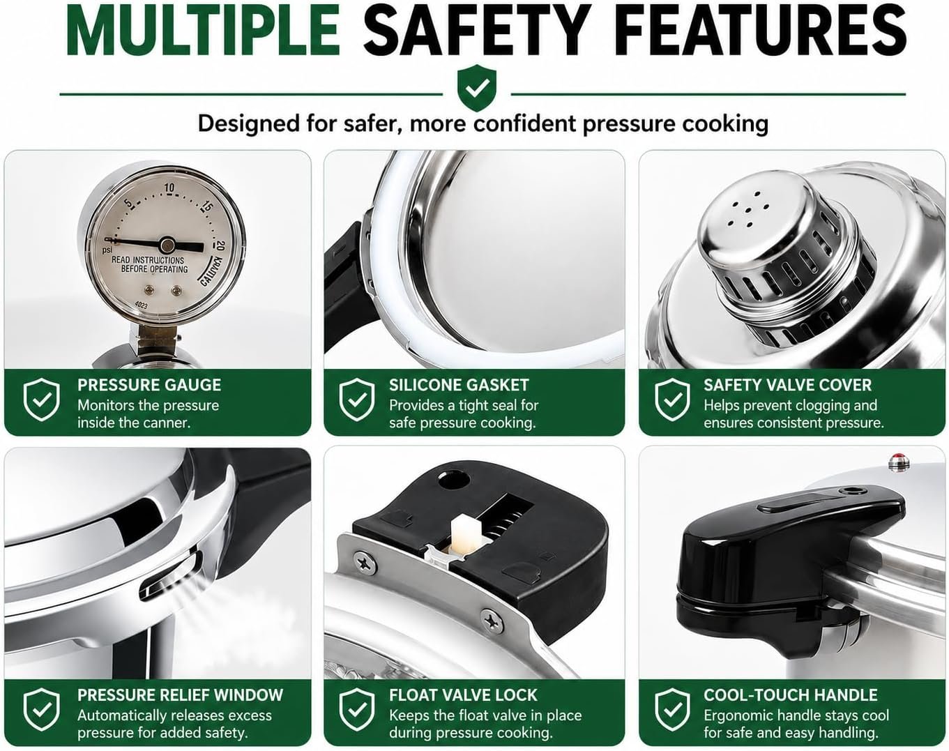 24qt pressure canner and canning pressure cooker with gauge,14.5PSI,practical 7pc Canning Supplies Starter Set,compatibility gas and induction cooktops, pressure cooker for canning (GREEN) - Image 5