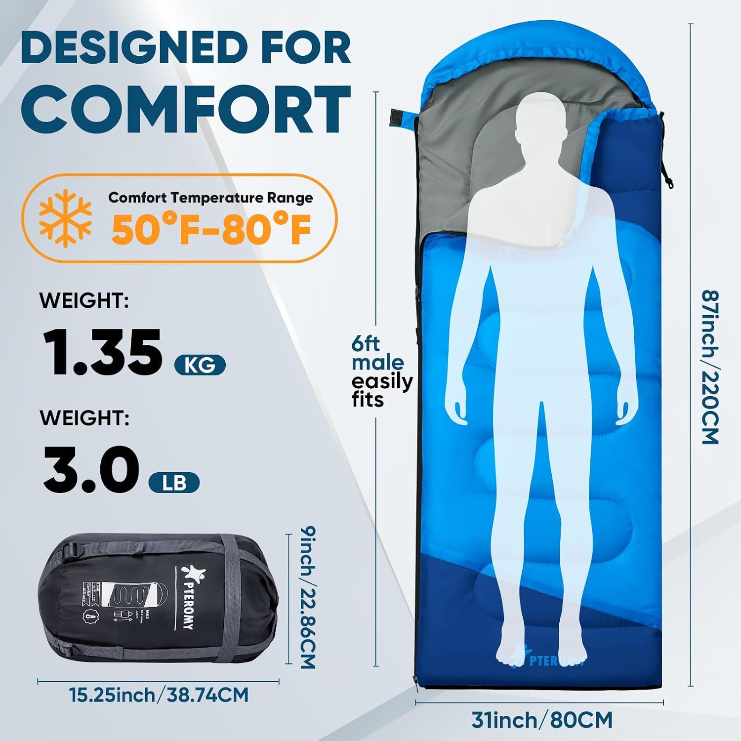 PTEROMY Sleeping Bags for Adults, Lightweight and Machine Washable, Water Resistant Backpacking Camping Sleeping Bag for Warm Cold Weather, Camping Essentials for Hiking Travel - Image 2