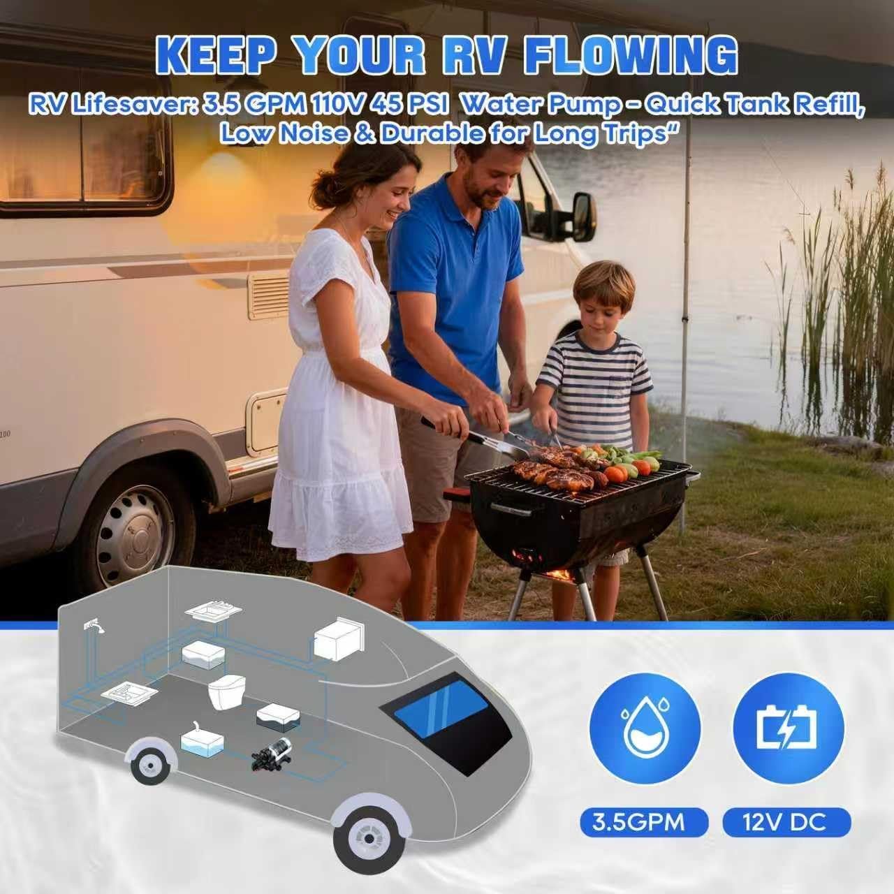 Upgraded Rv Water Pump 2088-554-144/2088-403-144 Diaphragm Pump,12 V 45 PSI RV Water Pump,3.5 Gallons Per Minute Fresh Water Pump with 1/2MNPT Connection for RV Marine Yacht - Image 5