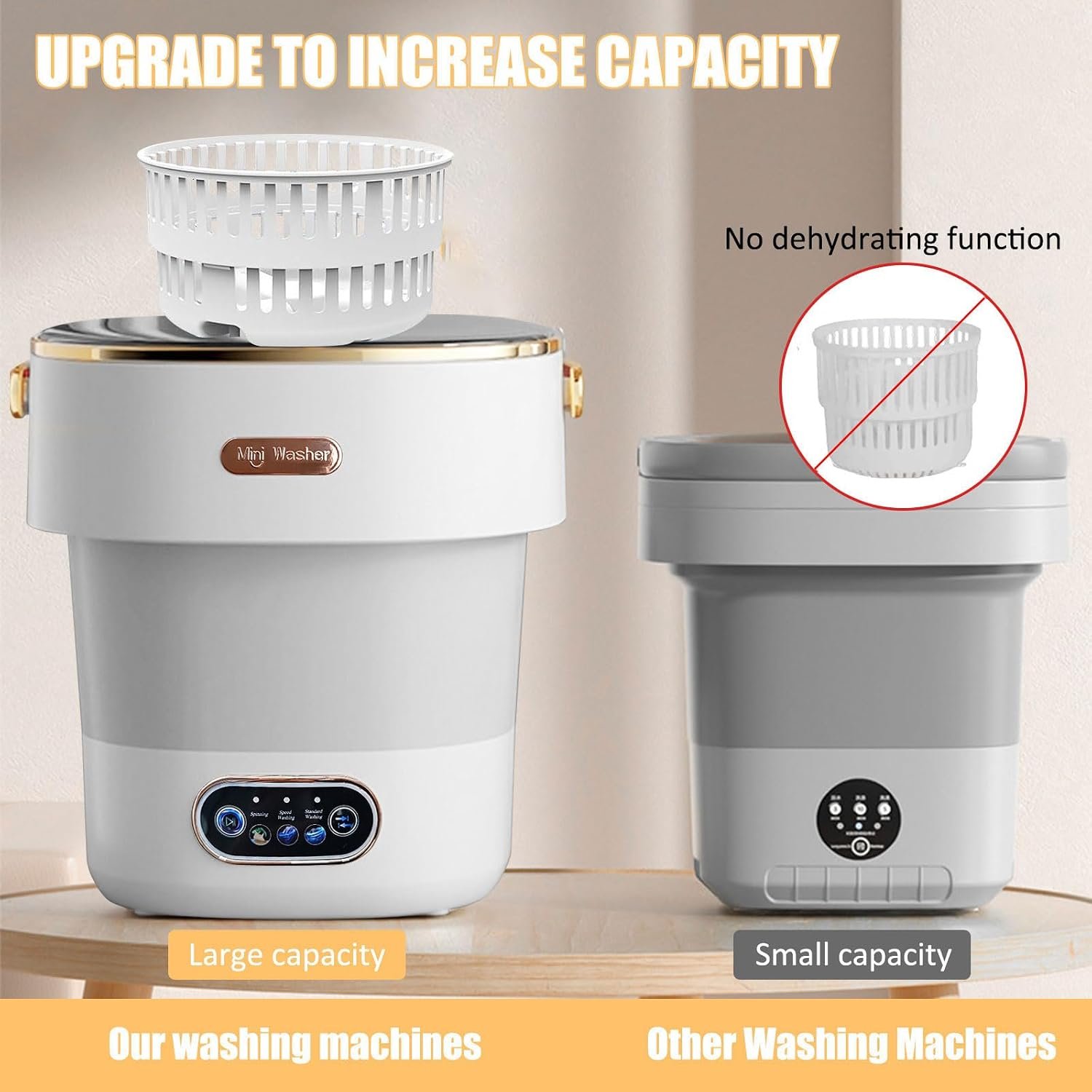 Portable Washing Machine,Mini Washer -20L Upgraded With Spin Basket,Small Clothes Folding Washing Machine Of Underwear, Baby And Small Clothes,Suitable For Home Apartments Dormitories, Hotels Beige - Image 6
