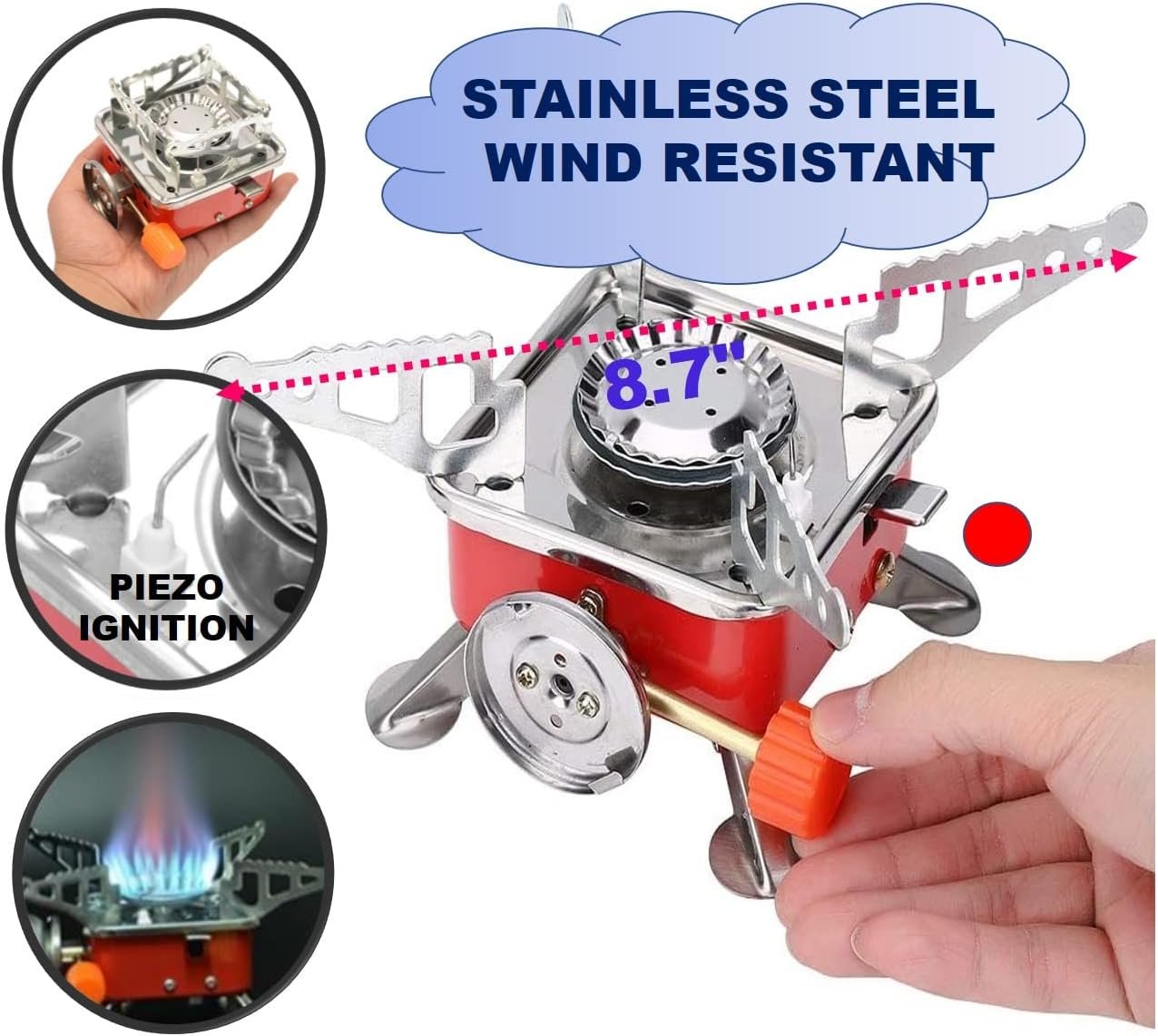 Camping Stove, Backpacking Stove, Foldable, Portable, Lightweight, Piezo Ignition, Single Burner Adjustable, Premium Mini Powerful and Stable Camp Stove for Hiking Picnic, 1+2+1+1pcs - Image 5
