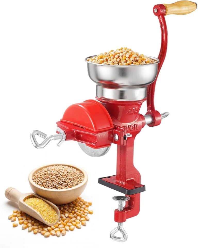 VEVOR Manual Grain Mill with Low Hopper, Hand-Crank Corn Grinder, Heavy Duty Cast Iron Wheat Grinding Mill with Stable Table Clamp & Dust Cover for Grains Spices Coffee Beans Nuts