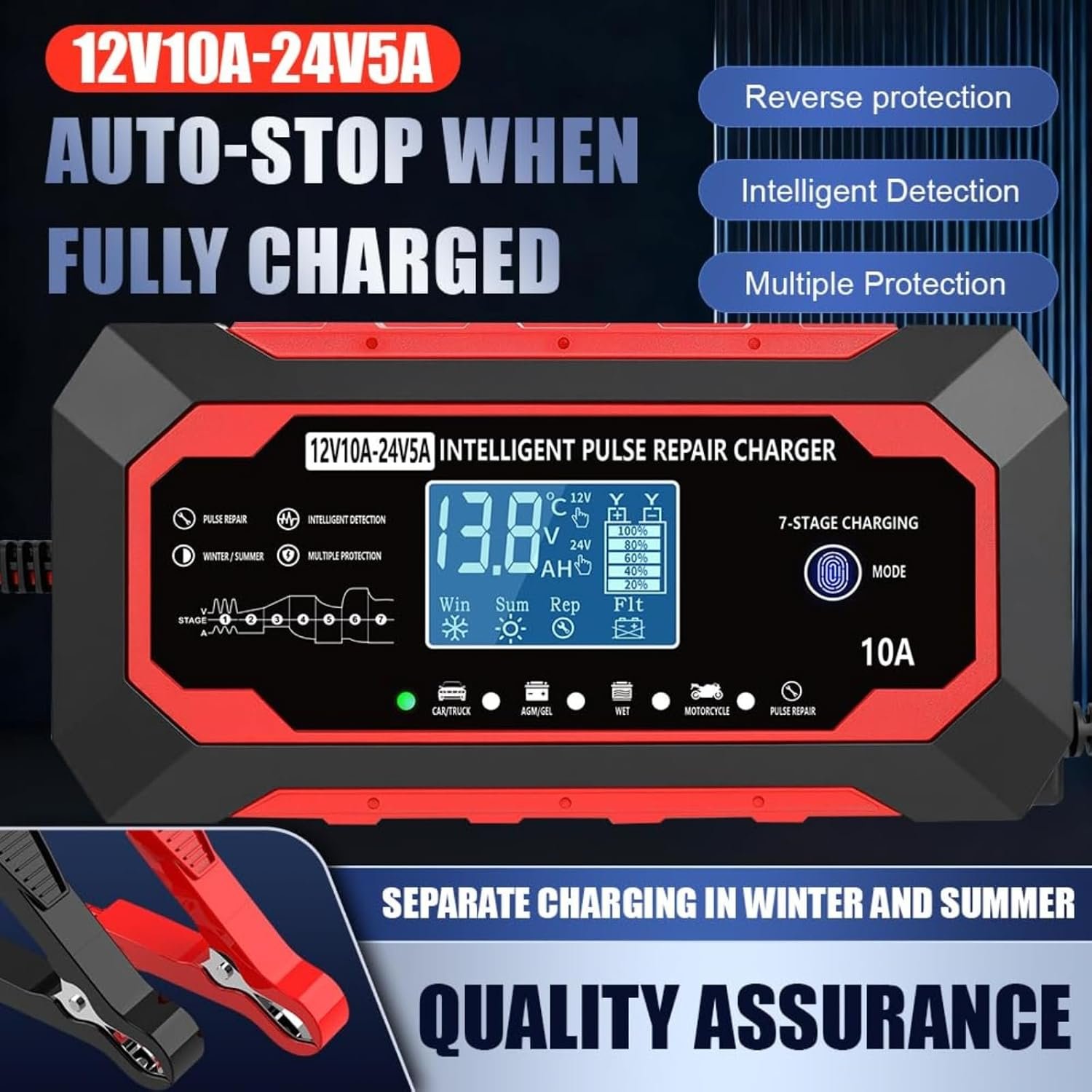 Smart Battery Charger 10‑Amp 12V/24V Trickle Charger & Maintainer - Image 5
