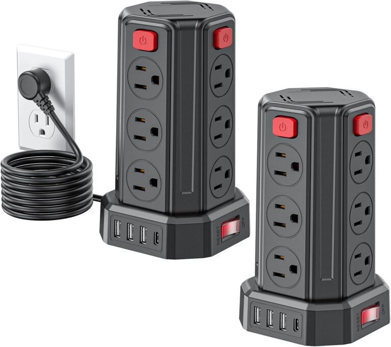 Power Strip 6.5 Ft Extension Cord with 12 AC Multiple Outlets 4 USB (1 USB C), SMALLRT Power Strip Tower Desktop Charging Station for Home Office College Dorm Essentials