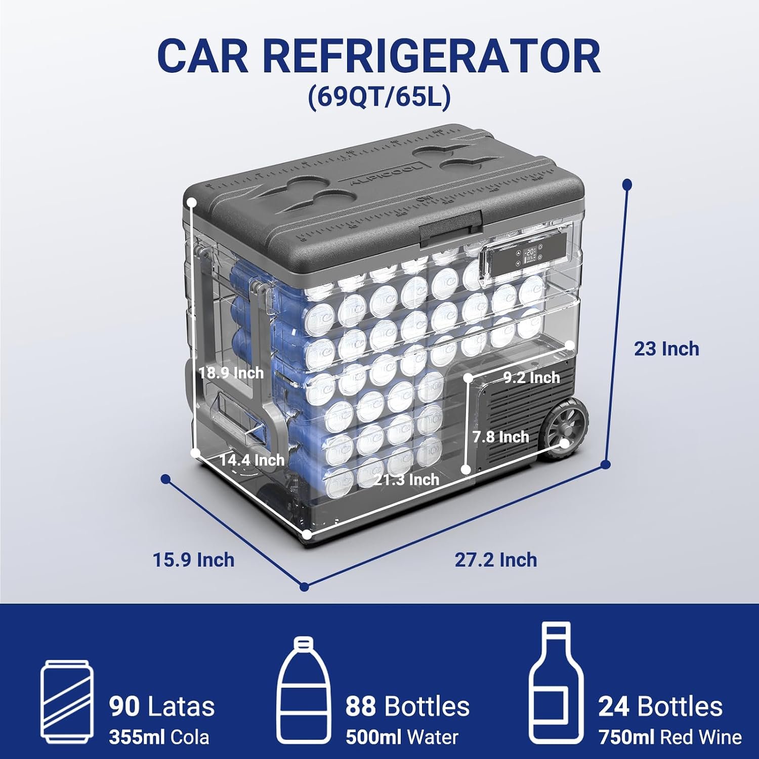 BODEGACOOLER 12 Volt Car Refrigerator,68Quart(65L) Camping Fridge,RV Portable Freezer Single Zone,with APP Control,-4℉-68℉ Car Cooler,12/24V DC and 100-240V AC,for Travel,Truck,Outdoor,Vehicles - Image 6