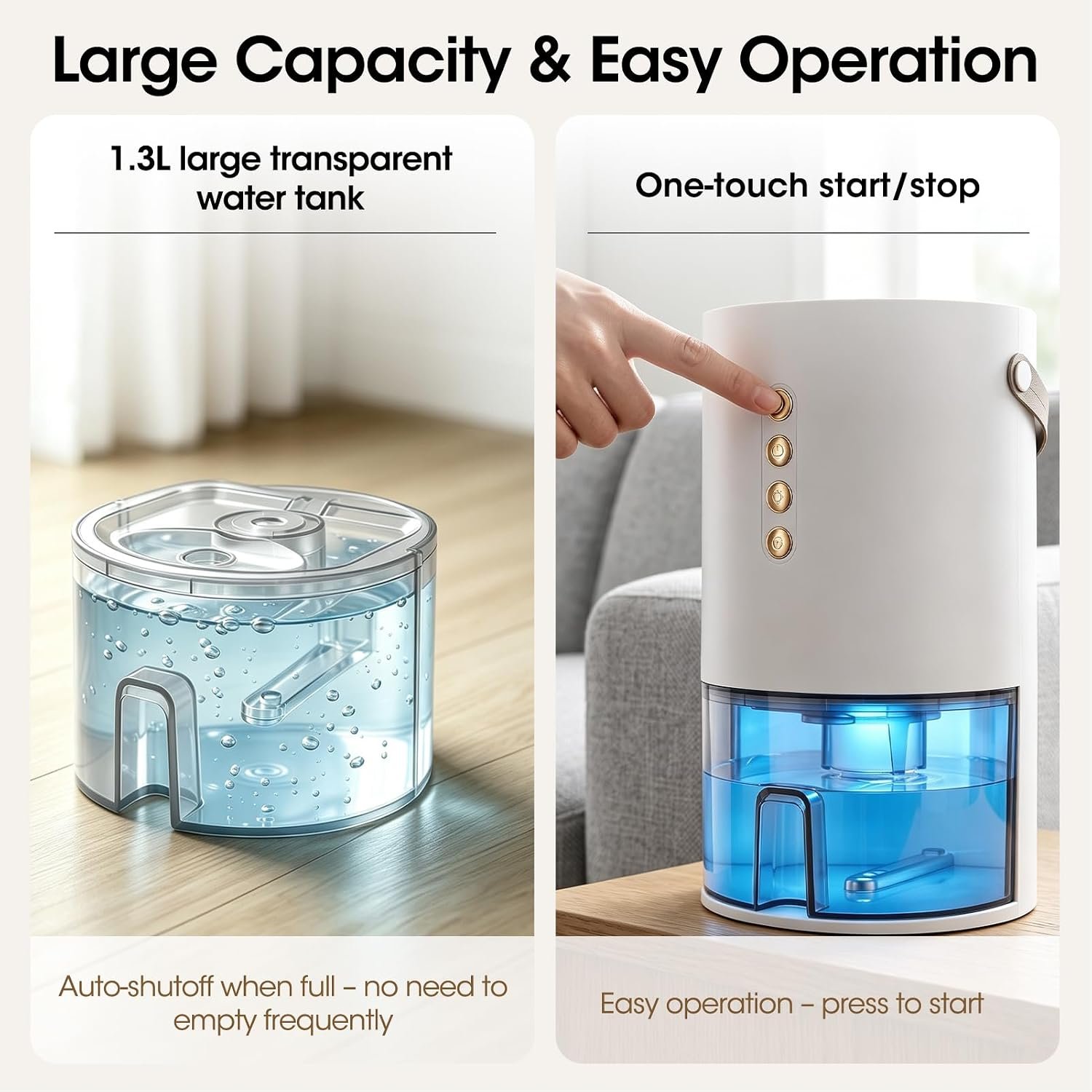 Small Dehumidifier,Ultra Quiet & Auto Shut Off Dehumidifier for Bedroom,1300ml Portable Mini Dehumidifiers for Damp, Mould,Moisture in Home,Wardrobe,Bathroom, Bedroom - Image 2