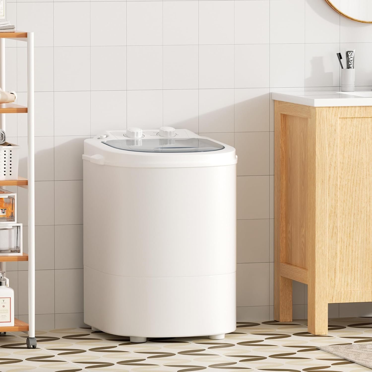 Greenvelly Portable Washing Machine, 6.6lbs Single Tub Small Laundry Washer with Spin Basket, Portable Washer Spinner Combo for Apartments,Dorms (White Grey) - Image 2
