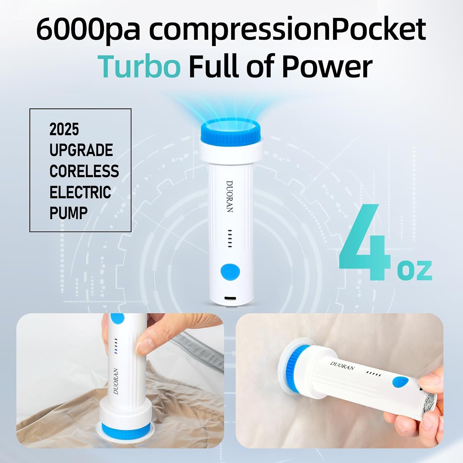 Cordless Electric Vacuum Pump for Vacuum Storage Bags Travel Air Pump, Portable USB Rechargeable Seal & Compression Bag Pump for Clothes, Blankets & Bedding (Storage Bags Not Included) - Image 5