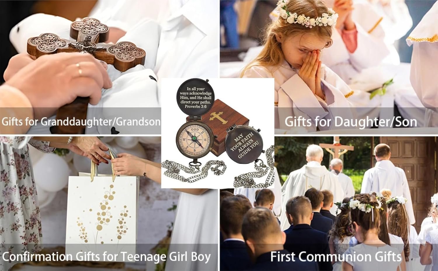 Baptism Gifts for Boys, Brass Antique Compass with Chain & Cross Wooden Gift Box - Proverbs 3:6 Scripture - Christian, Christmas, First Communion, Confirmation Gifts for Boys, Godson, Son & Men - Image 8