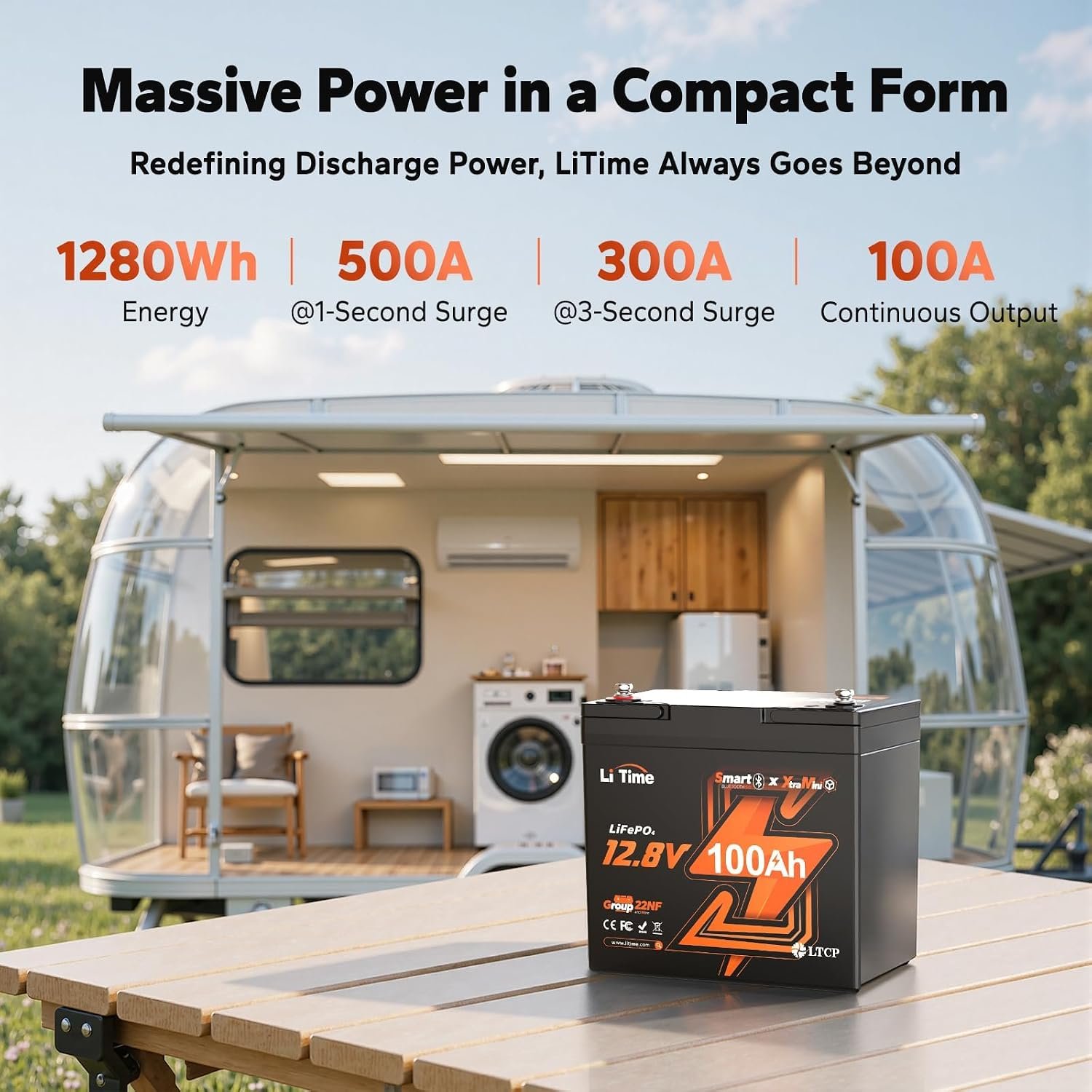 Litime 12V 100Ah Xtra-Mini LiFePO4 Lithium Battery for RV, Marine, Boat - Image 5