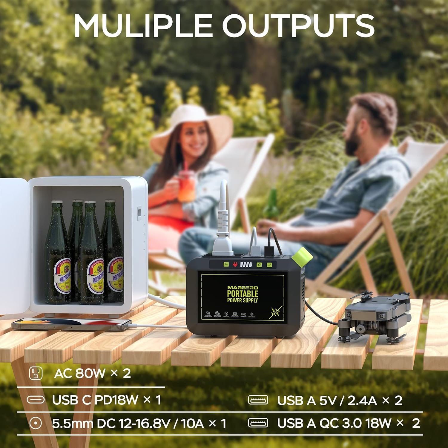 MARBERO Portable Power Station 88Wh, 120W Surge, Solar Generator 24,000mAh - Image 2