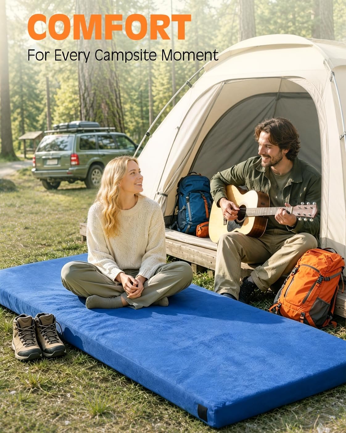 Memory Foam Camping Mattress, Extra Thick 4 Inch Dual Layer Sleeping Pad - Image 7